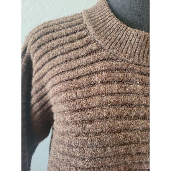 Madewell Chocolate Brown Ribbed Long Sleeve Wool Blend Sweater Size XS Modern - Picture 3 of 10